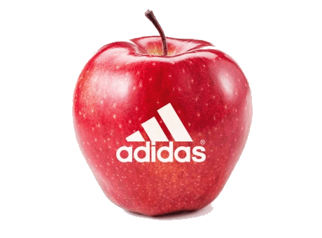 roter apfel gebrandet mit adidas